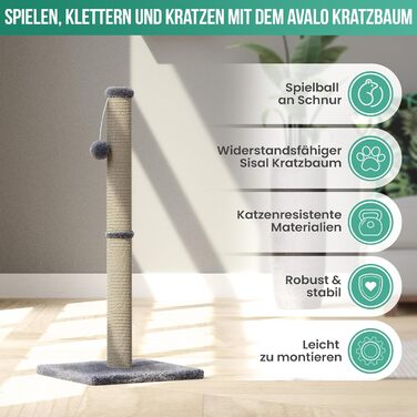 Котячий будиночок-когтеточка Avalo з іграшкою - 36x36x74 см - Темно-сірий