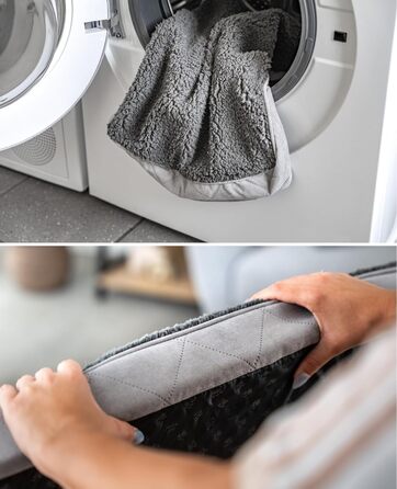 Ортопедичне ліжко для собак Lionto, 112x81x8 см, з м'яким плюшем, знімний та пральний чохол, водовідштовхувальне, для собак та котів, сіре (з нанесенням імені)