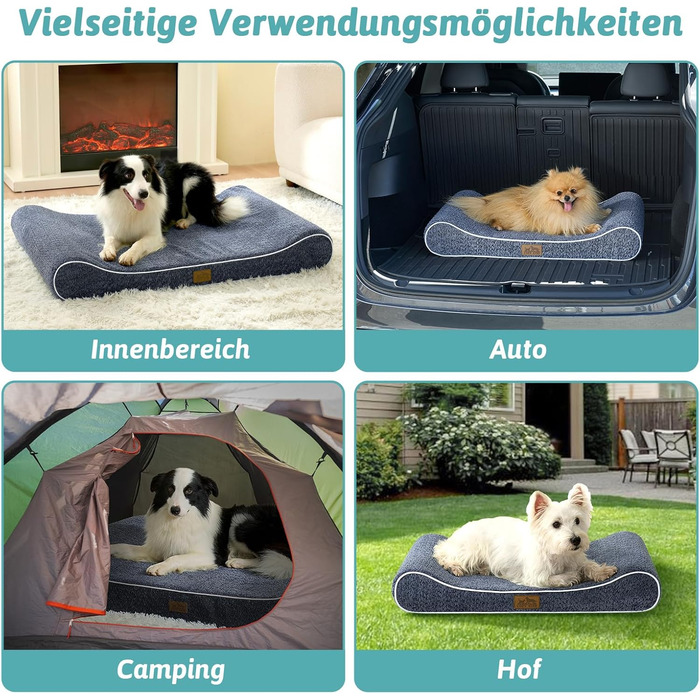 Лежанка для собак, 76x50x12 см, з високим бортиком - ортопедичний матрац для собак з кущового матеріалу, водонепроникний та антиковзкий, у формі човна, підходить для собак до 16 кг (Блакитний, M (90x60x13cm))