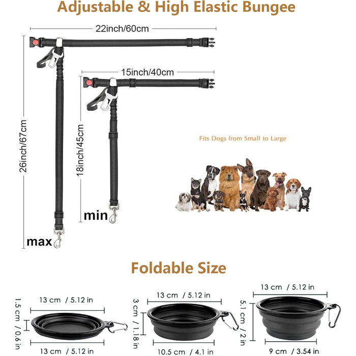 Автомобільний ремінь безпеки для собак Kelivi 3-в-1, чорний. Підходить для великих, середніх та маленьких собак. Ремінь безпеки для тварин, кріплення до підголівника, фіксація, нашийник.