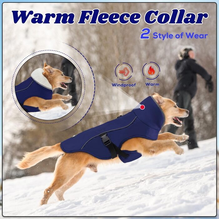 Зимова куртка для собак EMUST, тепла, водонепроникна, з флісовою підкладкою, блакитна, XL X-Large