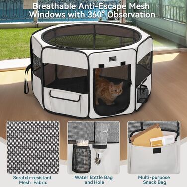 Petsfit складаний вольєр для цуценят і котів, водонепроникний, захист від перегризання, сірий, S, 75×68×42 см