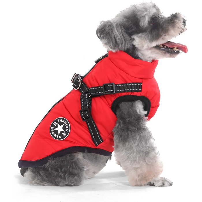 Теплий зимовий одяг для собак Aywoja, водонепроникний, з нашийником, для маленьких собак, червоний (25)