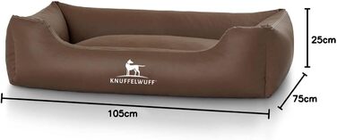 Лягу для собак Knuffelwuff Sidney з штучної шкіри, M-L, 85 x 63 см, знімний чохол, легко мити, для великих, середніх та малих собак (Колір: Коричневий, Розмір: 105 x 75 x 25 см)