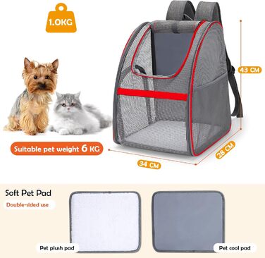 Рюкзак-переноска для котів і собак ALLSOPETS, червоний, з внутрішнім повідцем та килимком