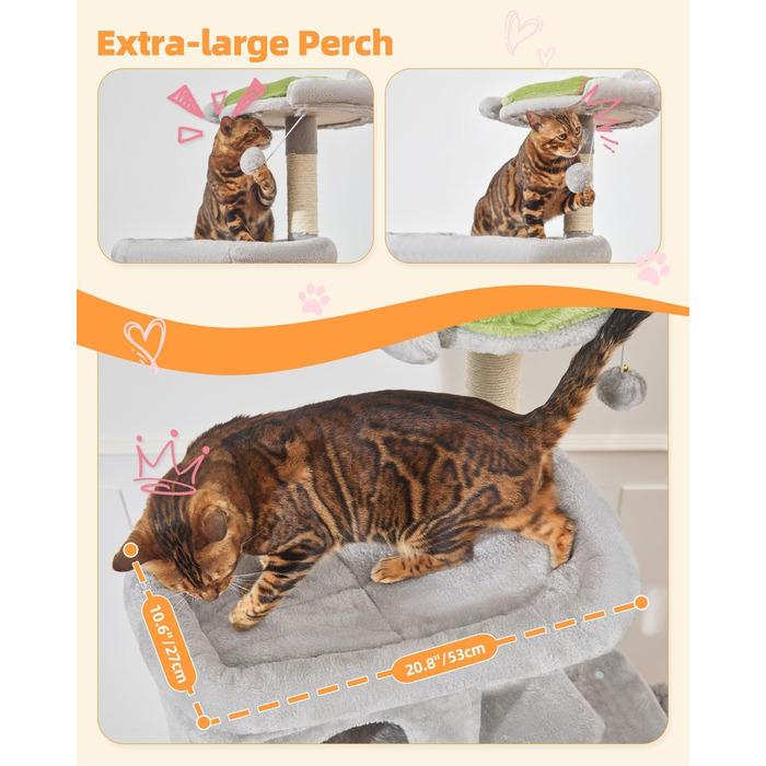 Котячий будиночок Taoqimiao MS032G: великий когтетоп для дорослих котів, XXL, міцний, з 8 стовпчиків для дряпання та великою гамаком (світло-сірий)