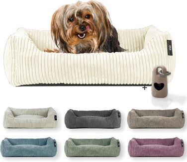 Лежанка для собак Rohrschneider, 70x50 см, з подушкою, для маленьких та середніх собак, Cordstoff, з пакетиками для прогулянок (ваніль)