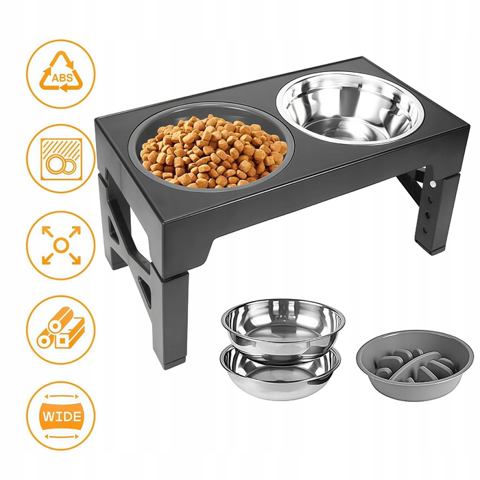 Подвійна металева миска для собак на регульованій підставці 2в1 (захист від розбризкування)