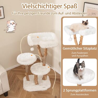 Дерев'яна кігтеточка SOARS для котів з 3-ма стовбурами, ліжком та іграшками, багатоповерхова, 59 x 49 x 110 см, Стиль C