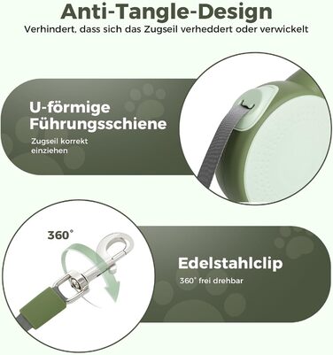 Рулетка для собак BMaobbo 8м, міцна сталева лебідка, тримач для відходів, антизаплутування, швидке гальмування, для собак до 50кг, для тренувань, лісу, пляжу