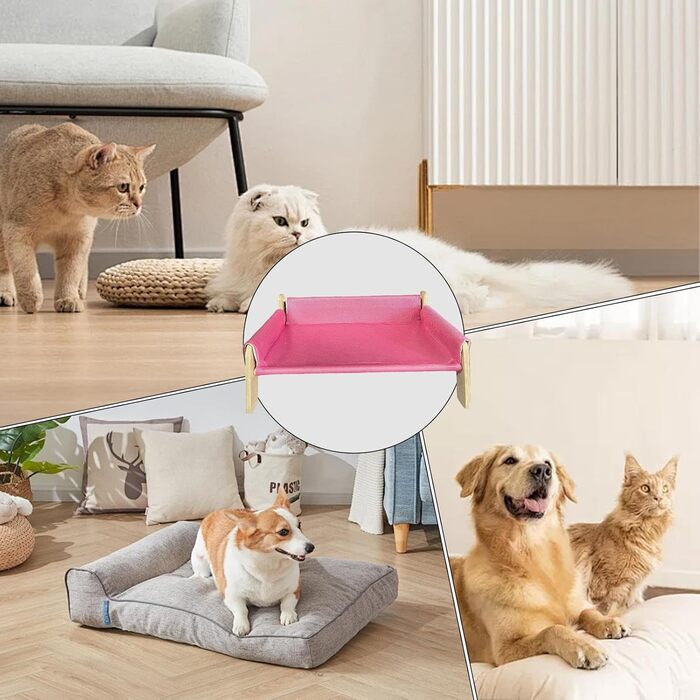 Підвищене ліжко для тварин з дерев'яним каркасом, софа для котів знімний чохол, стабільне підвищене ліжко для собак, софа для собак з дерев'яним каркасом, підвищене ліжко для собак маленьких порід, меблі для тварин з натурального дерева, рожевий колір