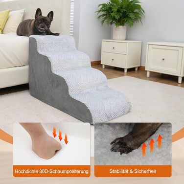 Східці для собак KSIIA - 3 сходинки, 40 см, для маленьких собак та котів. Зручна пандус для ліжка, дивану, софи та авто. Розміри: 40x57x40 см, сірий колір