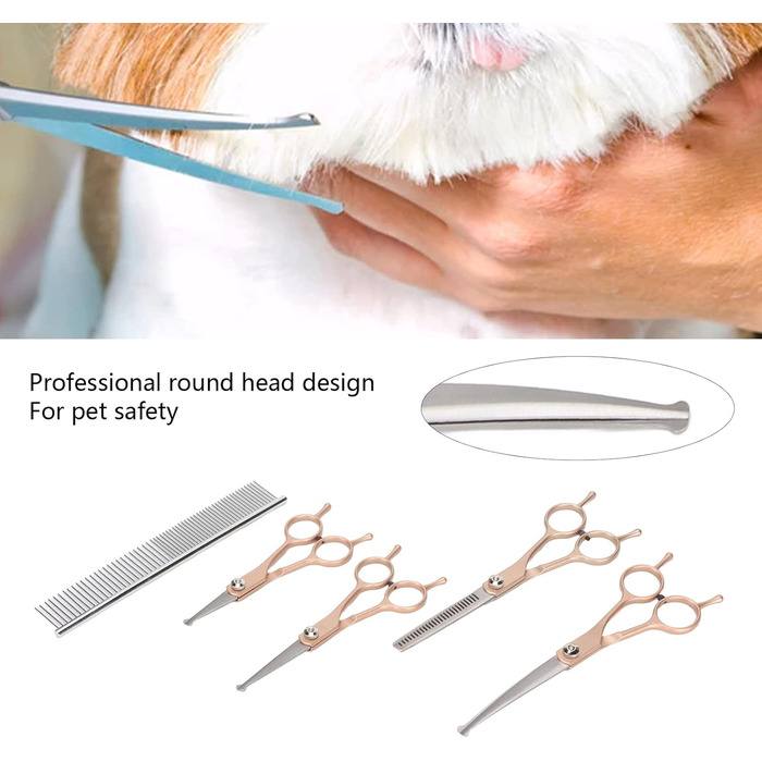 Набір професійних собачих ножиць для грумінгу (5 шт.) з нержавіючої сталі, золотий колір, для собак та котів