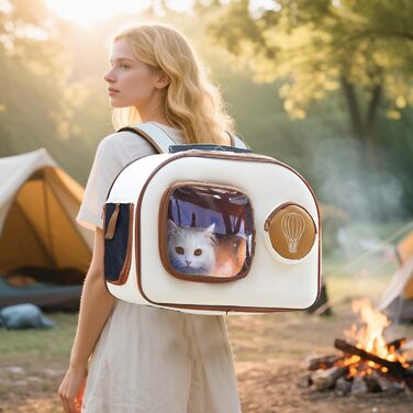 PETCUTE Рюкзак-переноска для собак та котів з колесами, складаний, з внутрішнім страхувальним ремінцем, дихаючий, для маленьких собак та середніх котів, бежевий
