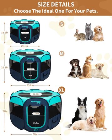 KingCamp Переносний вольєр для собак, вольєр для цуценят, складаний вольєр для тварин, собачий намет з сумкою, для дому та вулиці, знімний замок-блискавка знизу, розмір S (вольєр для тварин з 8 панелями, зелений)