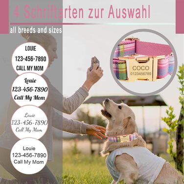 Персоналізоване собаче ошийник з металевою застібкою, двостороннє оксамитове ошийник з іменем та номером телефону, регульовані розміри для малих, середніх та великих собак (тартан)