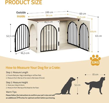 Клітка для собак Hzuaneri, 100 см, з 3 дверцятами, для дому, білий/коричневий, DFC84114B