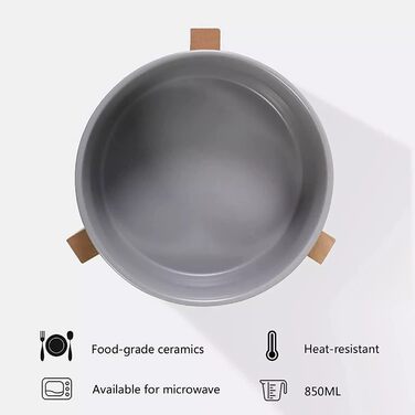 Керамічна миска для собак та котів з бамбуковою підставкою 2 шт. 600 мл (Чорний)