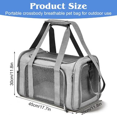 Транспортна сумка для кота та собаки, сіра, 45x30x30 см (до 8 кг)