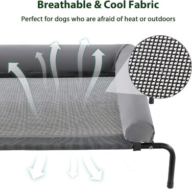 Кругле ліжко для собак великих порід RRPETHOME з металевим каркасом, U-подібною подушкою, антиковзкими ніжками та дихаючою сіткою, сірого кольору, до 34 кг