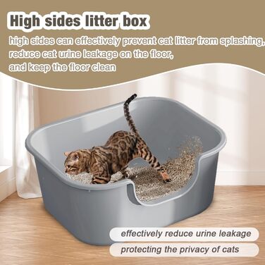 Відкритий лоток для котів Pawsayes з високими бортиками та низьким порогом, захист від розбризкування наповнювача, сірий колір