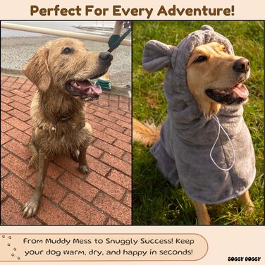 SOGGYDOGGY® Розкішний мікрофібровий халат для собак із капюшоном, швидковисихаючий, надзвичайно вбираючий, товстий і м'який рушник для купання, грумінгу та подорожей