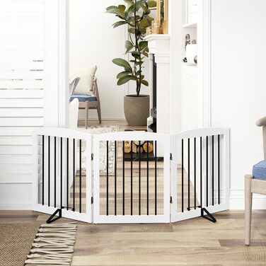 Гілка для собак HOLTICO без свердління, металево-дерев'яне, відбійник для собак, перегородка для собак, захист від сходів, відбійник для дверей, білий, 3 панелі