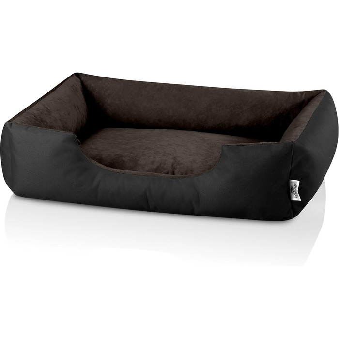Лежанка для собак BedDog L - м'яка подушка-корзина, диванчик, лежанка для середніх та маленьких собак, чорно-коричнева, 80 x 65 x 18 см