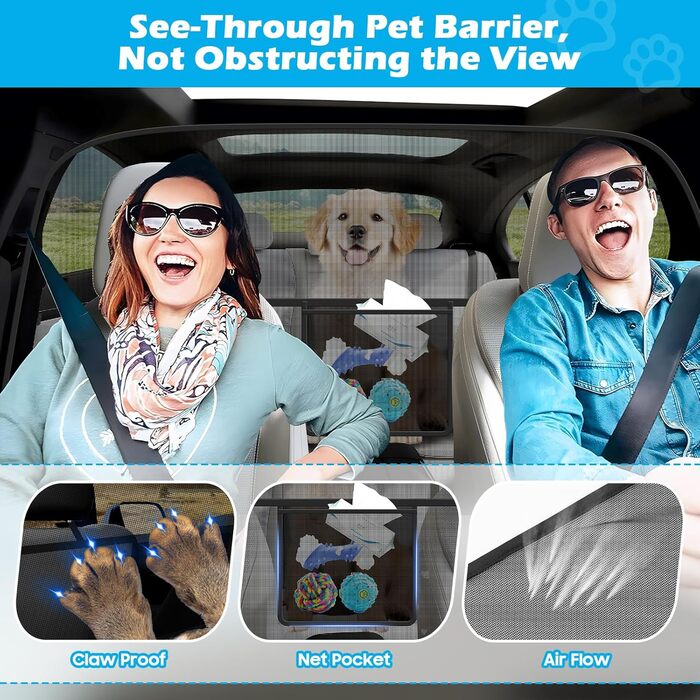 Автомобільна перегородка для собак, 156 см, бар'єр між переднім та заднім сидінням, для SUV, великих авто та пікапів