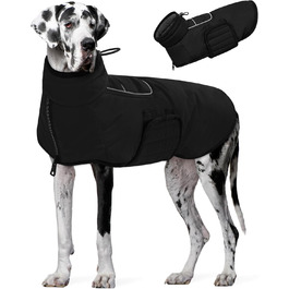 Теплий зимовий одяг для собак великих порід AOFITEE: чорний флісовий зимовий одяг з коміром-гетром, водовідштовхуючий, для Corgi, Border Collie, 3XL