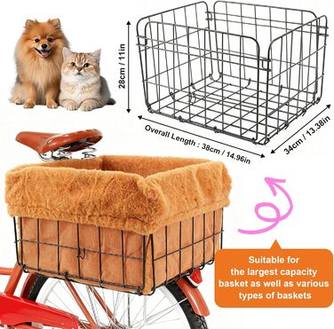 Фарбований кошик для велосипеда для собак з підстилкою, теплий та м'який, з міцної тканини, комфортний, для собак