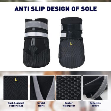 Чоботи для собак, 4 шт., водонепроникні, з антиковзким покриттям та світловідбиваючим ремінцем. Чоботи для собак, захист лап від дощу, для маленьких, середніх та великих собак (M, чорний)