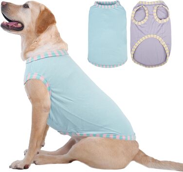 Сорочка для собак Katzinst 2 шт. для середніх собак, сонцезахисний одяг, еластична сорочка від сонця, жилетка для собак на літо, для Французького бульдога, прогулянки, біг (Зелений хакі L) L(Обхват грудей:46 см), Зелений+Хакі (XXXXL(Обхват грудей:81 см), 