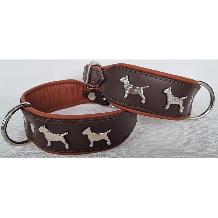 Нашийник для собак Bullterrier, шкіряний, коричневий/коньяк, розмір 33-41 см, ширина 45 мм
