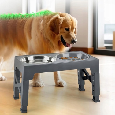 Подвійна металева миска для собак на регульованій підставці 2в1 (захист від розбризкування)