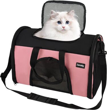 Транспортна сумка для котів та собак, дихаюча та складна, переноска для котів з регульованим плечовим ременем, знімна плюшева підстилка (рожева, S)