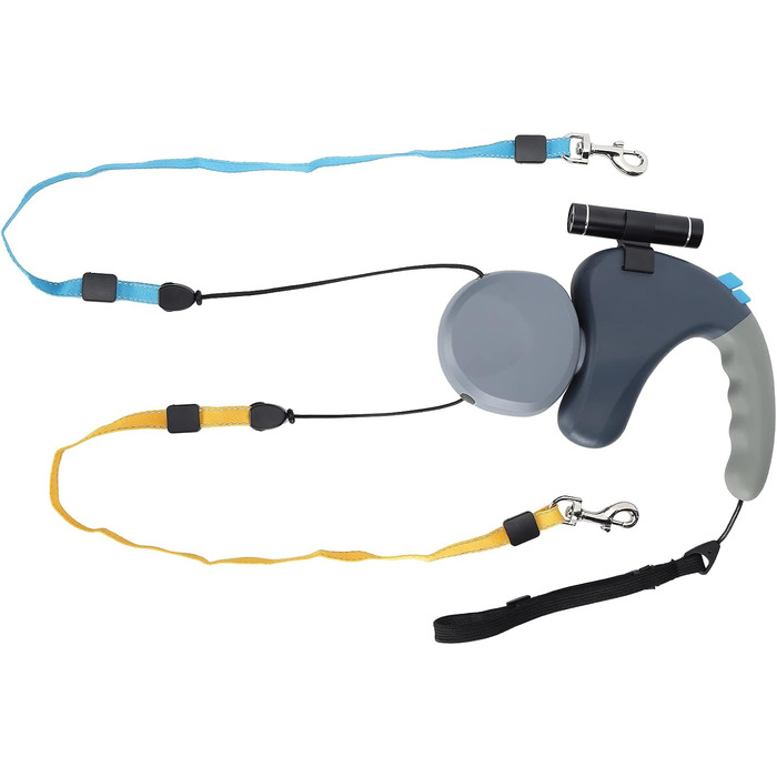 Подвійна собача повідка, висувна повідка з LED-підсвічуванням для двох собак, з фіксатором, регульована, 9,8 футів, 360° без перекручування (сіра)