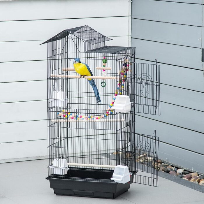 Клітка для птахів PawHut 46x36x100 см, з годівницями та жердочками, для хвилястих папуг, корел, канарок