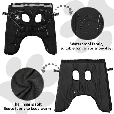 Зимовий одяг для собак: теплий водонепроникний одяг з коміром LED та світловідбиваючими смугами, 5XL, чорний