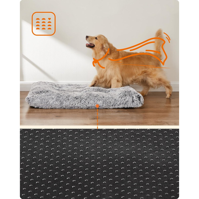 Ліжко для собак Feandrea з м'яким лежаком, плюшевий килимок, 122 x 74 см, Ombré-Сірий, PGW204G01 L 122 x B 74 x H 10 см