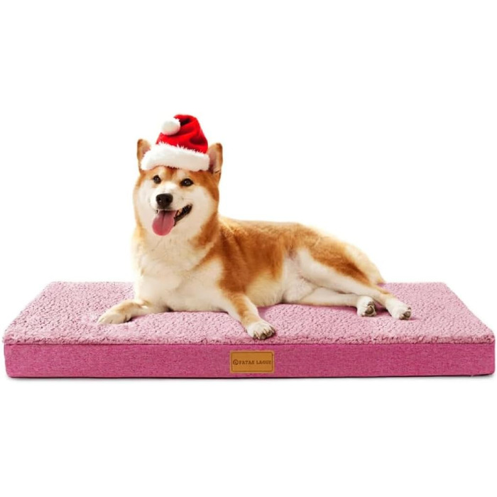 Ортопедичне ліжко для собак Patas Lague, велике, 91,4 x 61 см, м'яке, водонепроникне, з піною, знімний, пральний чохол, антиковзаюча підставка, рожевий колір, розмір L:36x24x3.5 IN