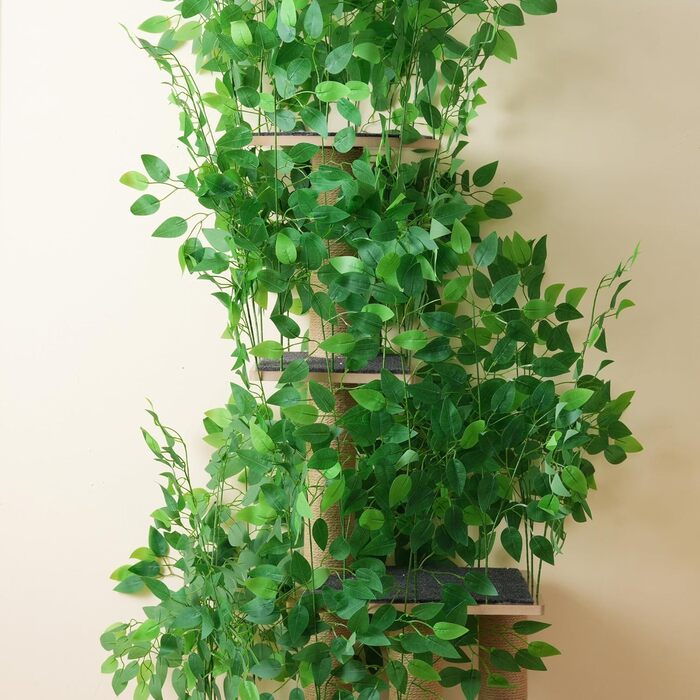 Кігтеточка для котів CareCooo 135 см з 12 стержнів, стабільна, з будиночком, сизаль, захист від перекидання, водонепроникна, для великих котів, коричнево-біла (зелений + МДФ, XL)