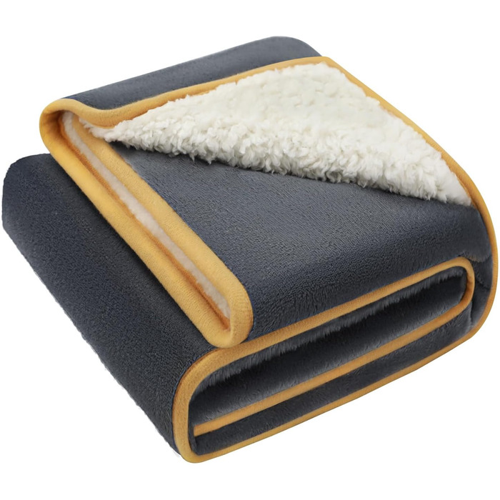 Водонепроникний килимок для собак Luciphia, миючий, для великих та середніх собак та котів, теплий та м'який фліс Sherpa, для дивану, ліжка, авто (Сірий, 100 x 145 см)