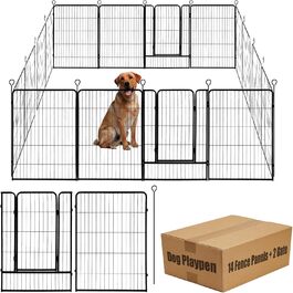 Забіг для собак, 122 см (в), огорожа для домашніх тварин, для кемпінгу, саду, автодому, металева огорожа, 16 панелей з воротами, 100 см (д), чорний, тимчасовий забіг