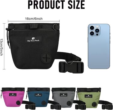 Сумка для ласощів для собак з магнітною застібкою та регульованим поясом, навчальна сумка, портативна сумка для перекусів для прогулянок на відкритому повітрі (Чорний, принт з тваринами)