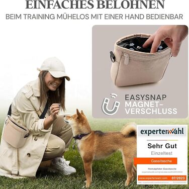 Сумка для ласощів для собак Heimatpfoten® з штучної шкіри, з магнітною застібкою на руці, чорна (S, Карамель)