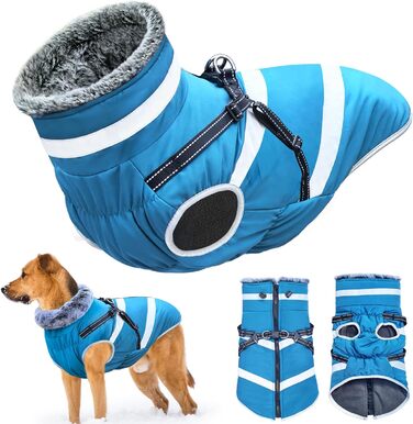 Водонепроникні куртки для собак, зимові теплі сорочки для собак, одяг для домашніх тварин з відбиваючими елементами, зимові куртки для собак, затишні костюми для снігу, куртка-жилет для маленьких, середніх та великих собак (блакитний, XL)