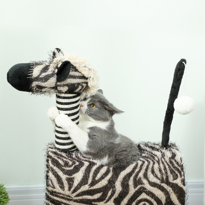 Кігтеточка PawHut Zebra Design з котячим тунелем Ø25 см, Cat Tree 93 см, стовбури для дряпання Black White для кішок