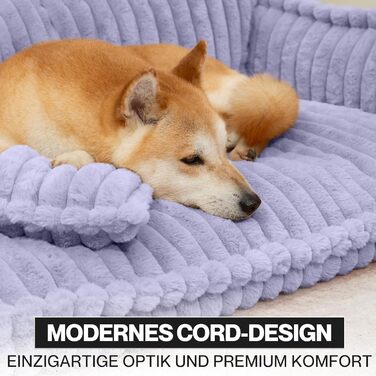 Крісло-лежанка для домашніх тварин Noviclass® Chaffar | Для котів та собак | Ортопедичний матрац | Сучасний стиль, Cord-дизайн, фіолетовий, XL (120 см)