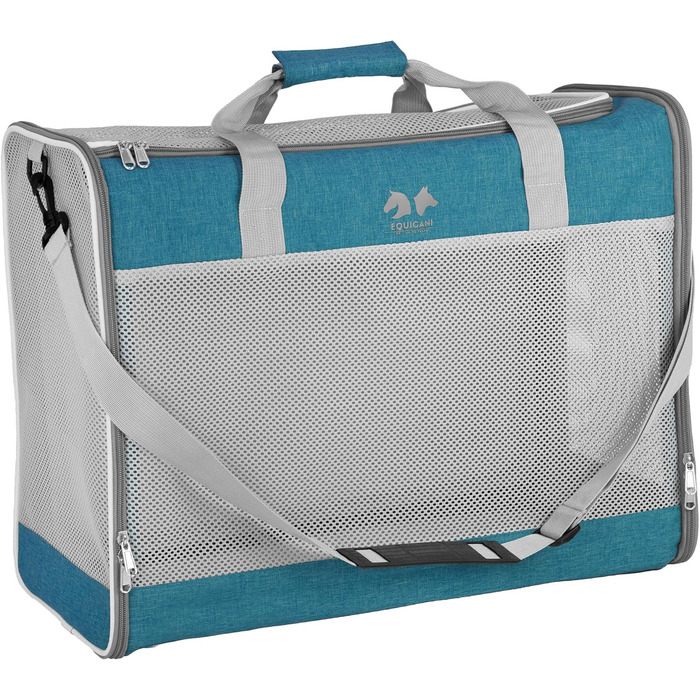 Сумка-переноска для собак та котів Equicani® 55x40x23 см, складана, легка, з сіткою, ременем та знімним дном | Ідеальна для подорожей, авто та авіаперельотів (Блакитна)